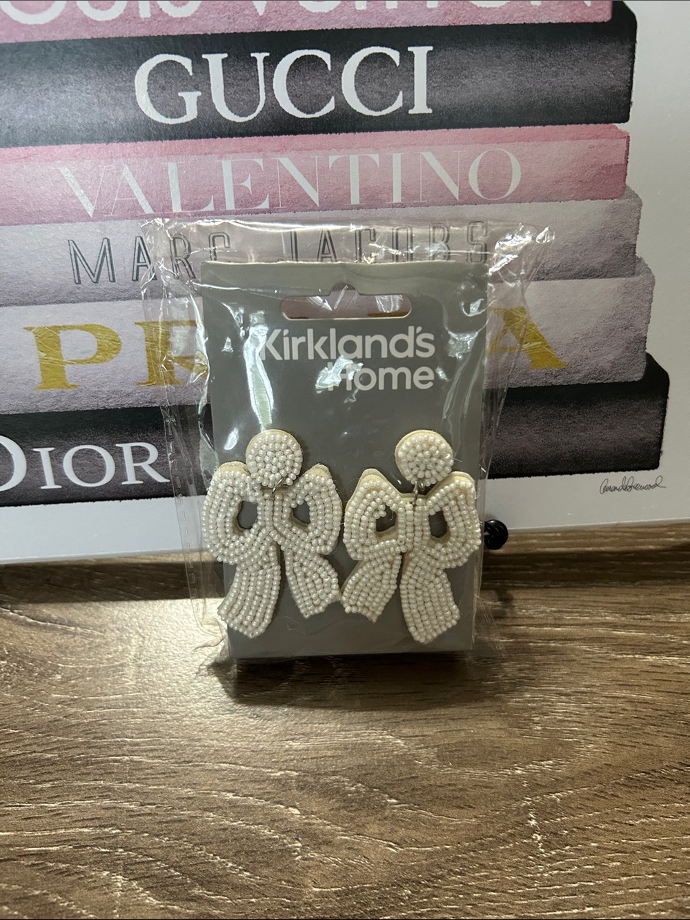 Ivory Beaded Bow Drop Earrings